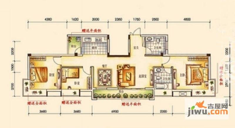 安厦琥珀漓江3室2厅2卫120.5㎡户型图