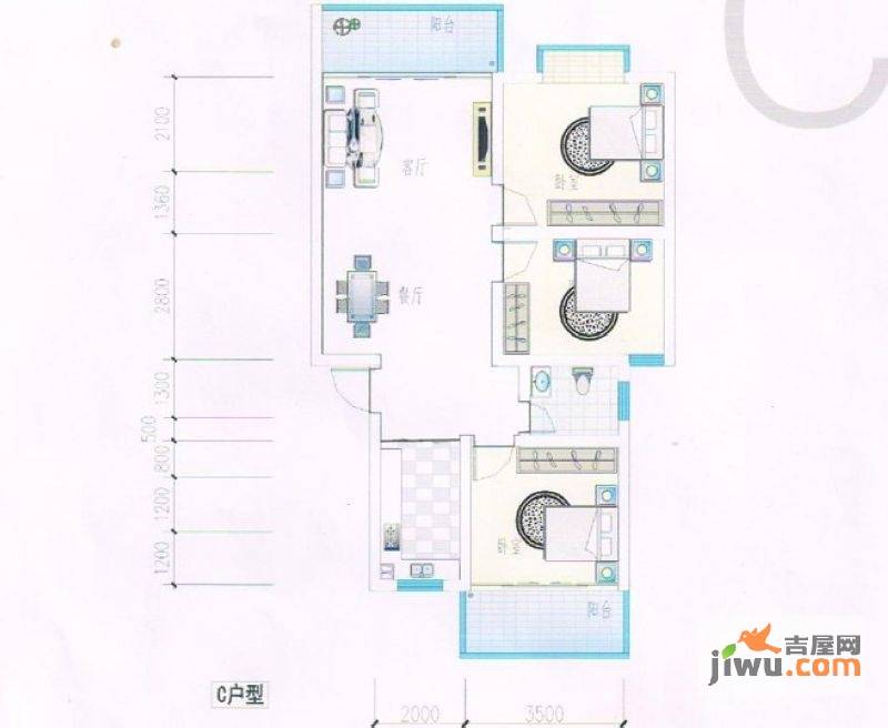 盛达桃源里畔3室2厅1卫93.4㎡户型图