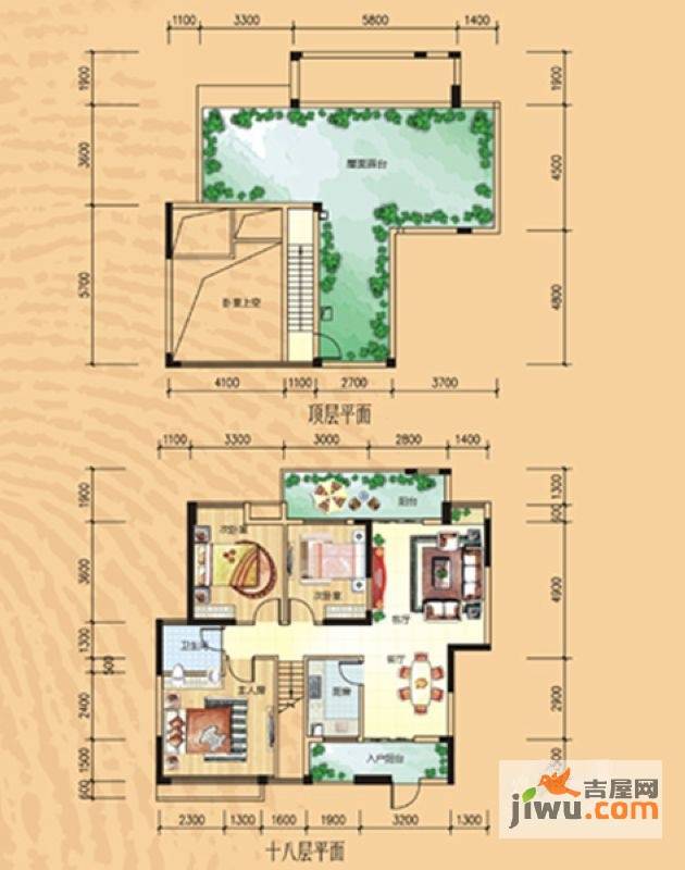 碧园香樟林3室2厅1卫124㎡户型图