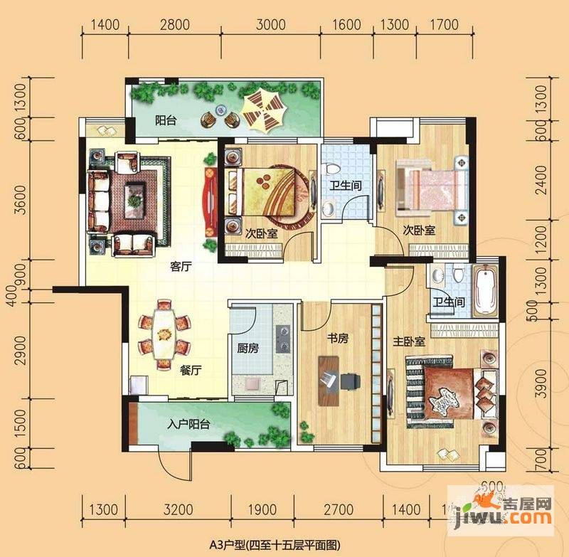 碧园香樟林4室2厅2卫131㎡户型图