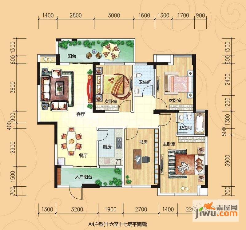 碧园香樟林4室2厅2卫131㎡户型图