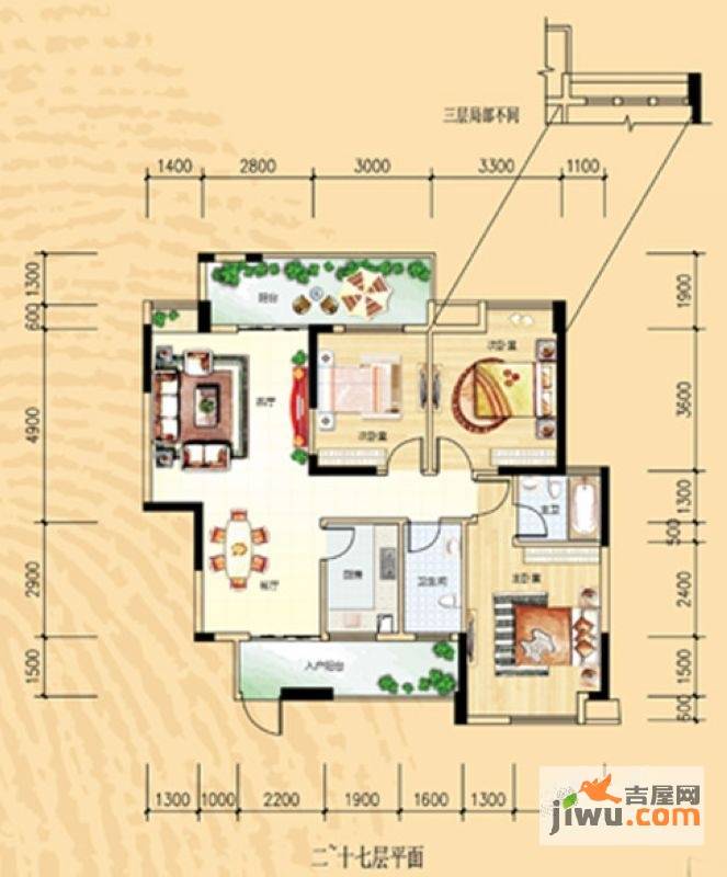 碧园香樟林3室2厅2卫123㎡户型图