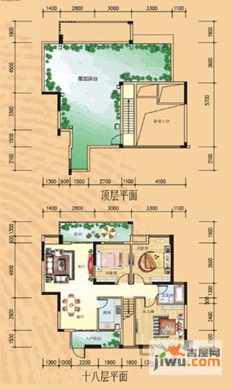 碧园香樟林3室2厅1卫123㎡户型图