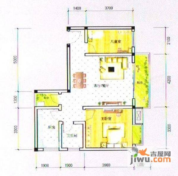 广汇湖光山色2室1厅1卫70.4㎡户型图