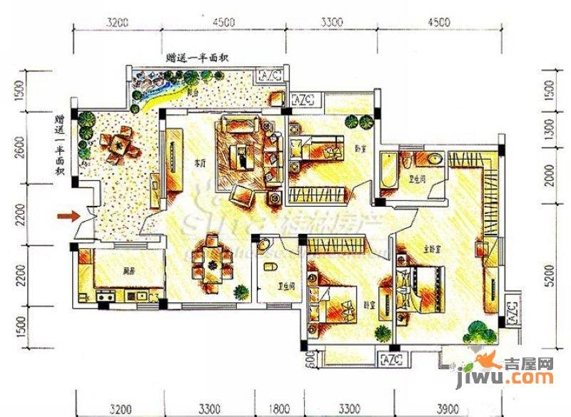 彰泰第六园3室2厅2卫126㎡户型图