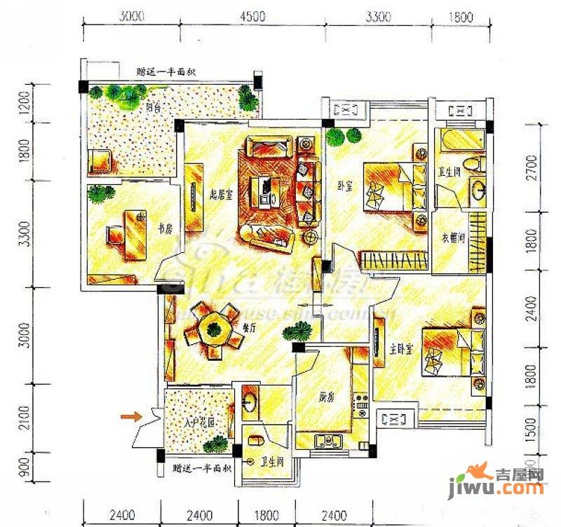 彰泰第六园3室2厅2卫122㎡户型图