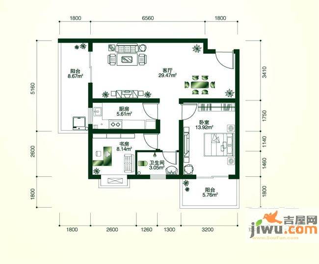 理想岭域2室2厅1卫户型图