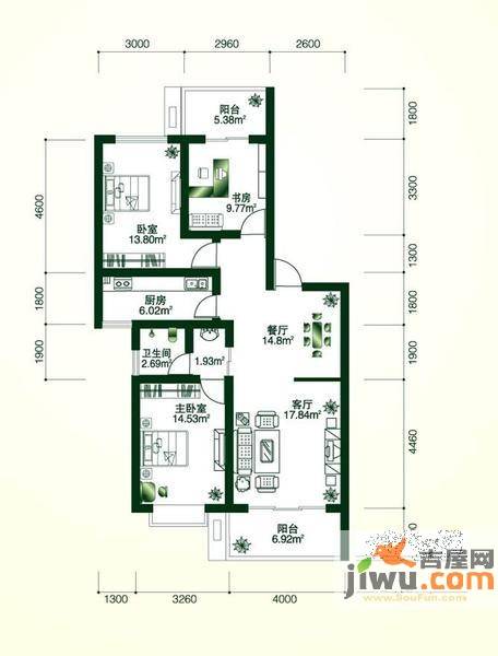 理想岭域3室2厅1卫户型图