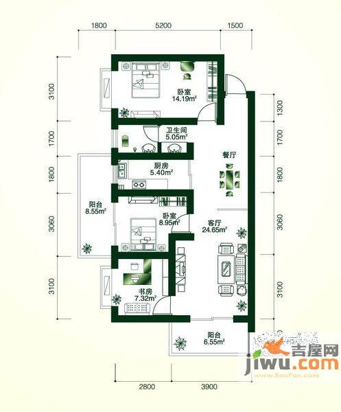 理想岭域3室2厅1卫户型图