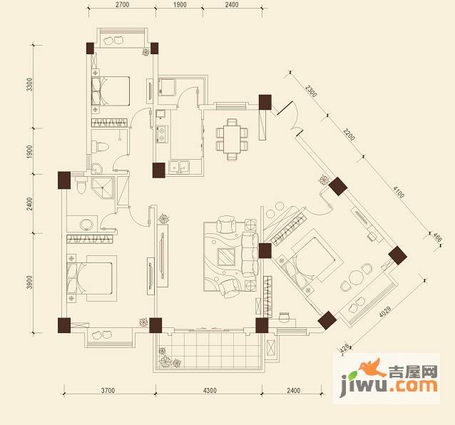 桂林奥林匹克花园3室2厅2卫134.6㎡户型图