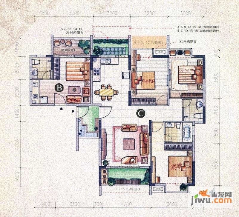 桂林奥林匹克花园4室2厅3卫157㎡户型图