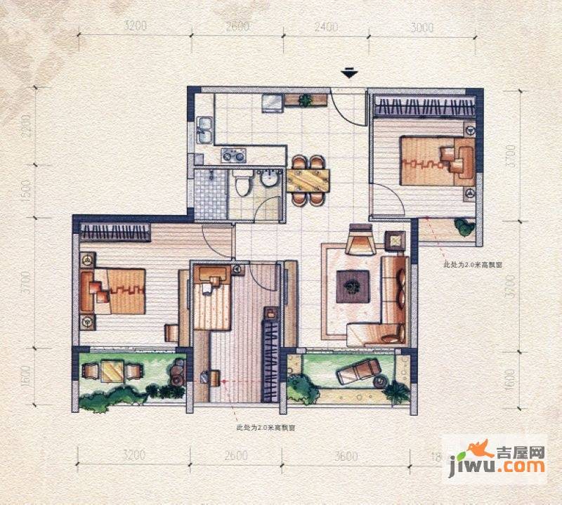 桂林奥林匹克花园3室1厅1卫93㎡户型图