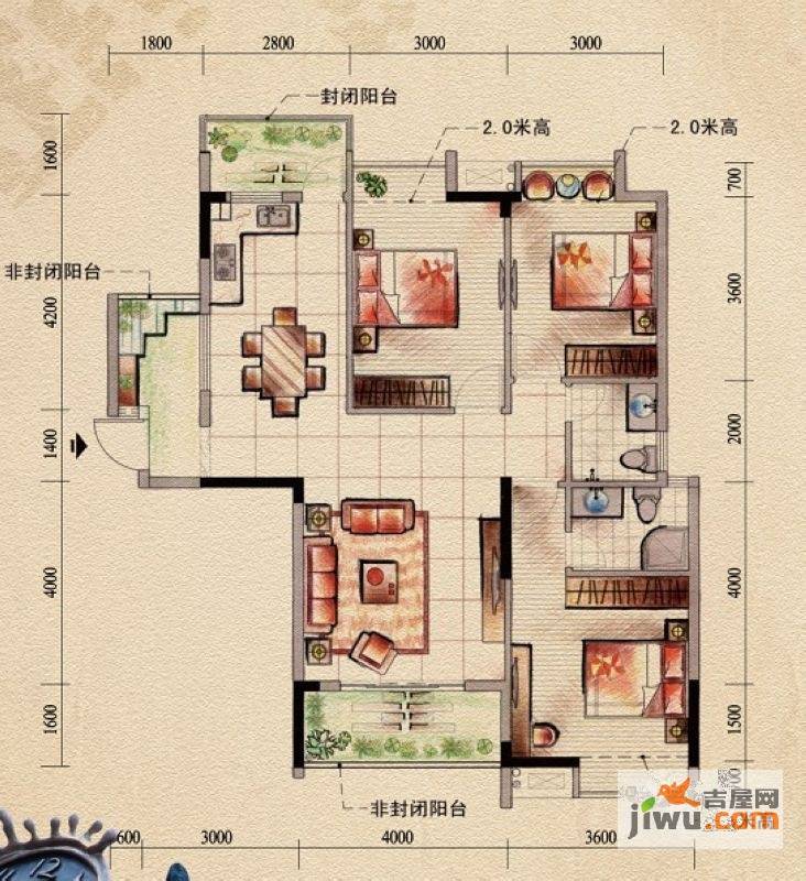 桂林奥林匹克花园3室2厅2卫114㎡户型图