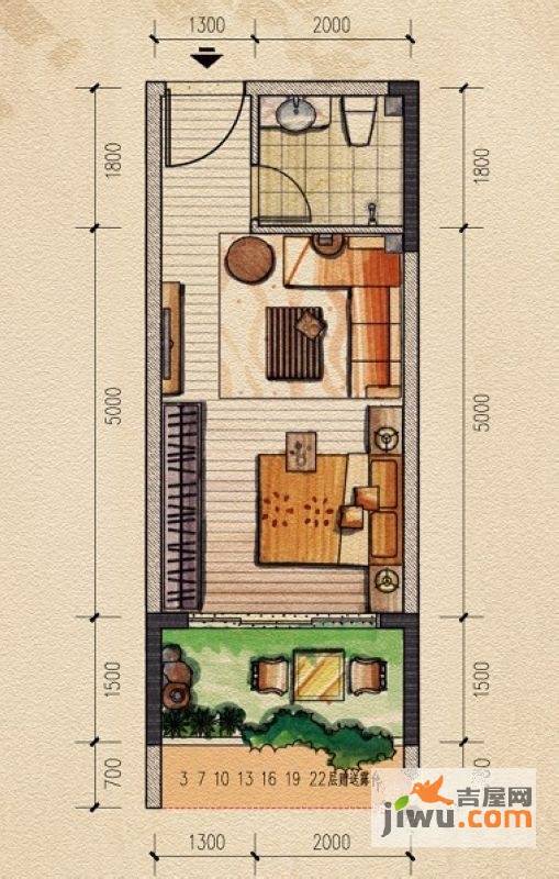 桂林奥林匹克花园1室1厅1卫32㎡户型图