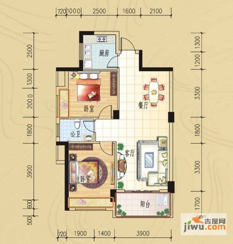 碧园印象桂林2室2厅1卫89㎡户型图