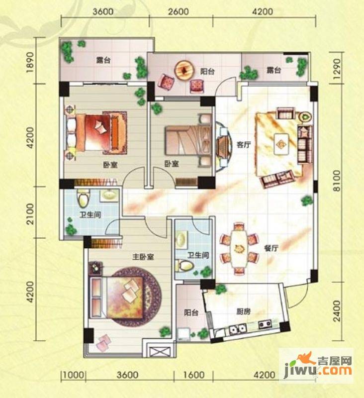 碧园印象桂林3室2厅2卫120㎡户型图