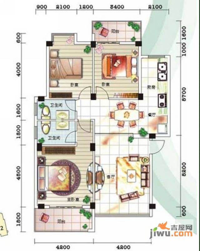 碧园印象桂林3室2厅2卫126㎡户型图