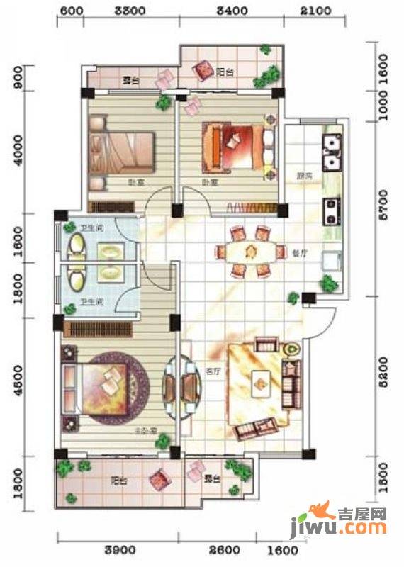 碧园印象桂林3室2厅2卫119㎡户型图