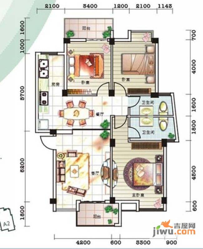 碧园印象桂林3室2厅2卫125㎡户型图