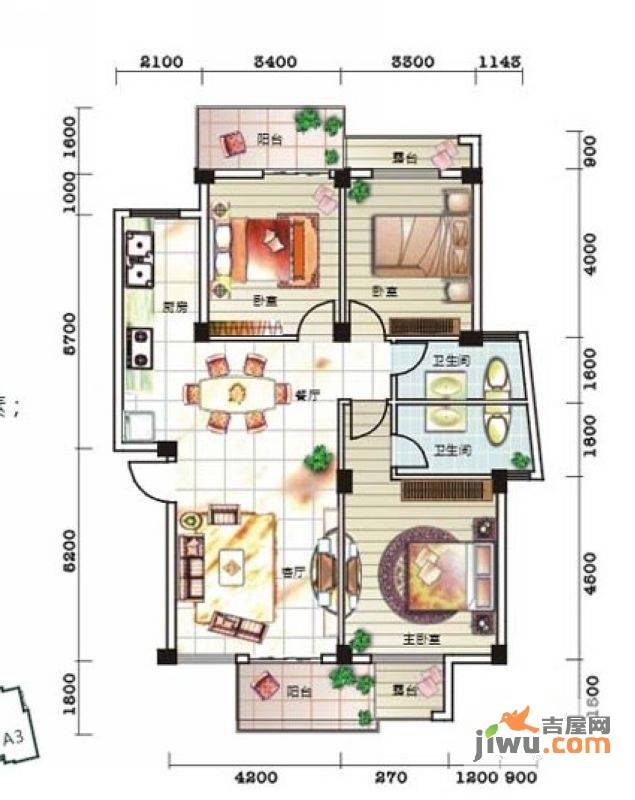 碧园印象桂林3室2厅2卫122㎡户型图