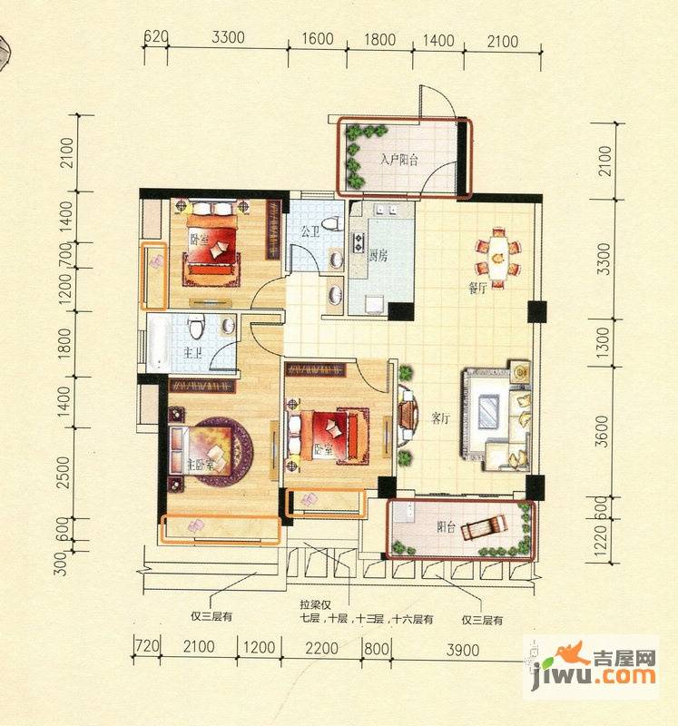 碧园印象桂林3室2厅2卫112㎡户型图