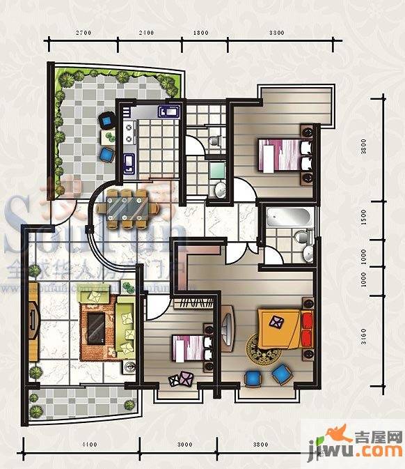 山水阳光城3室2厅2卫123㎡户型图