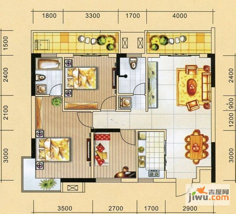 瀚浩君临华庭3室2厅2卫104㎡户型图