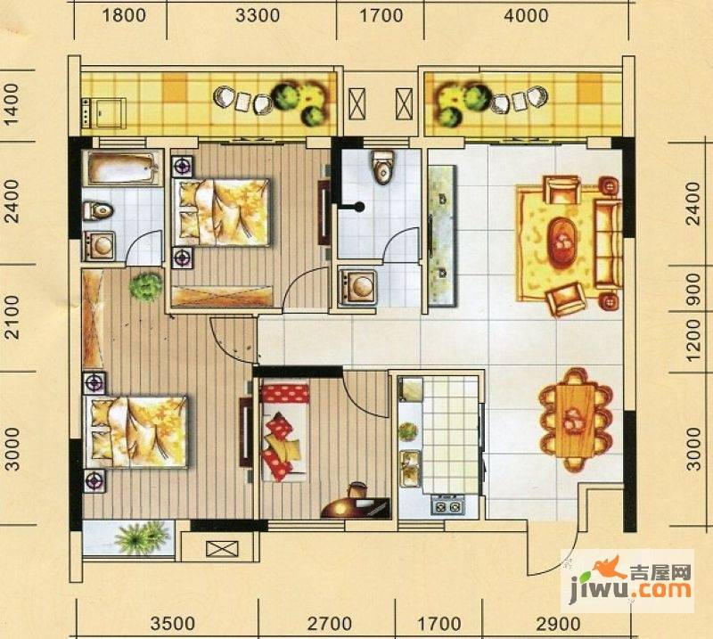 瀚浩君临华庭3室2厅2卫104㎡户型图