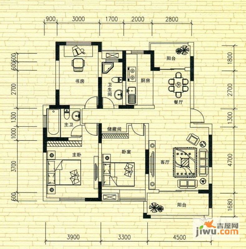 袭汇果岭春天3室2厅2卫124㎡户型图