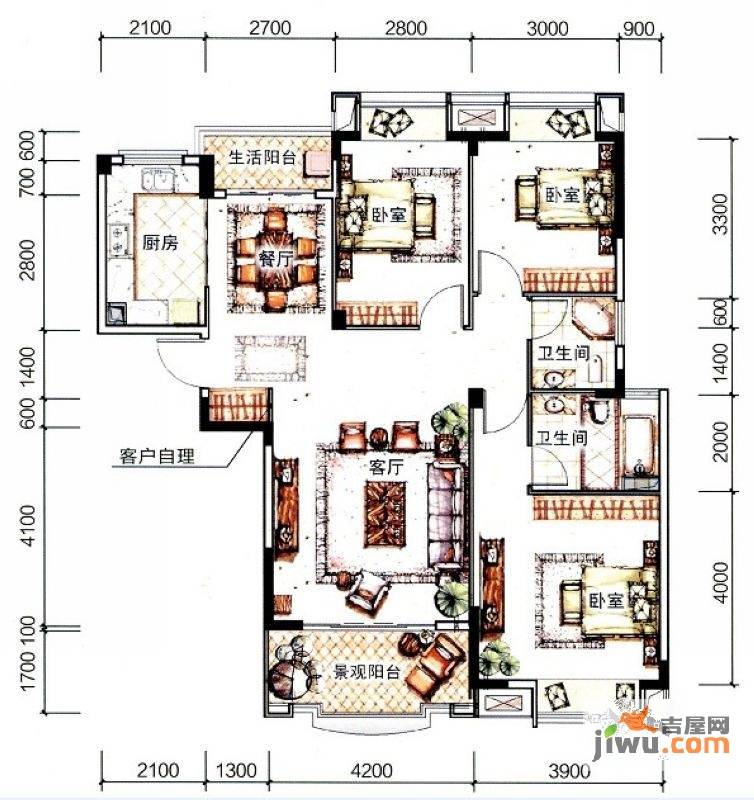 兴进上郡3室2厅2卫135.7㎡户型图