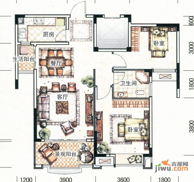 兴进上郡2室2厅1卫82.9㎡户型图