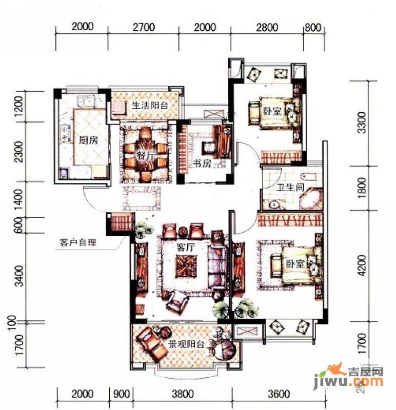 兴进上郡2室2厅1卫89.1㎡户型图