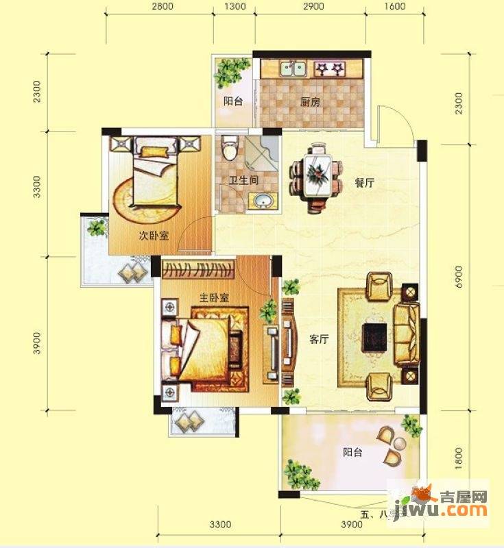 广源国际社区2室2厅1卫78.5㎡户型图