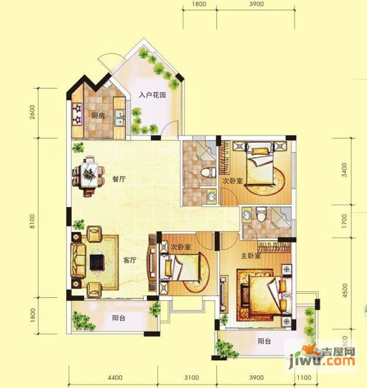 广源国际社区3室2厅2卫140.9㎡户型图