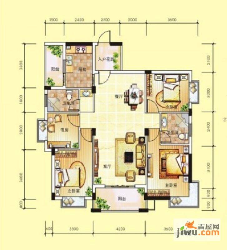 广源国际社区4室2厅2卫135.8㎡户型图