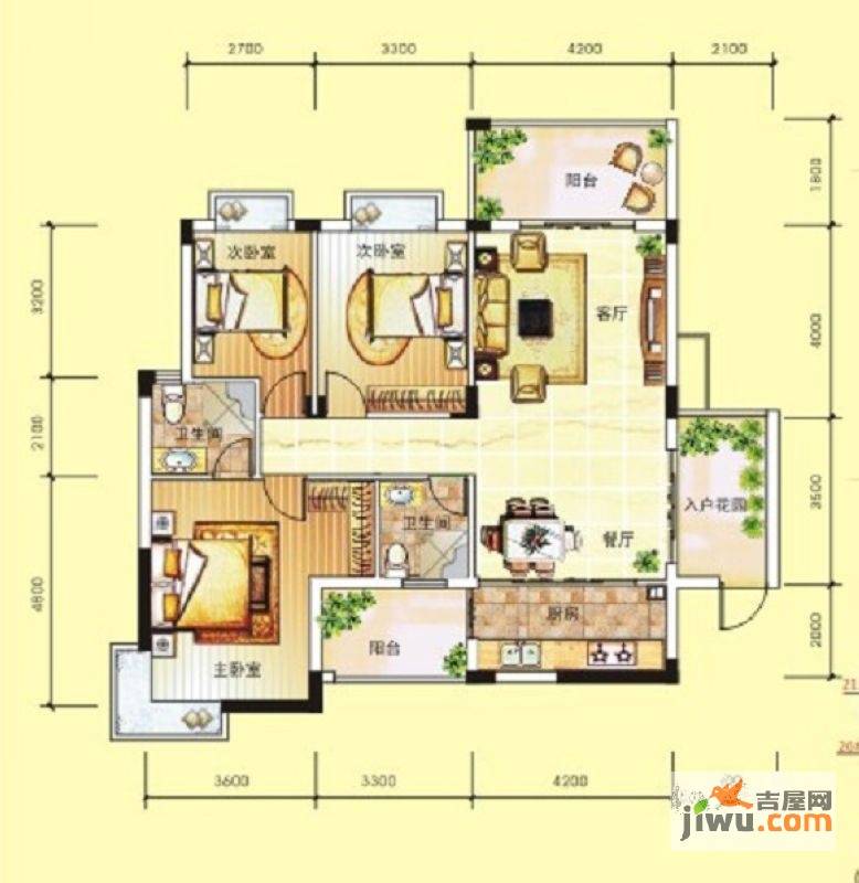 广源国际社区3室2厅2卫127.5㎡户型图