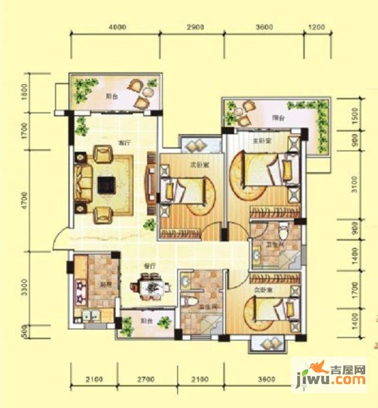 广源国际社区3室2厅2卫117.2㎡户型图