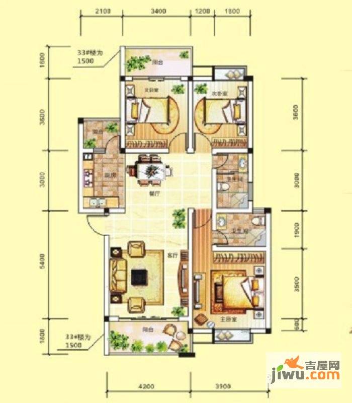 广源国际社区3室2厅2卫112.8㎡户型图