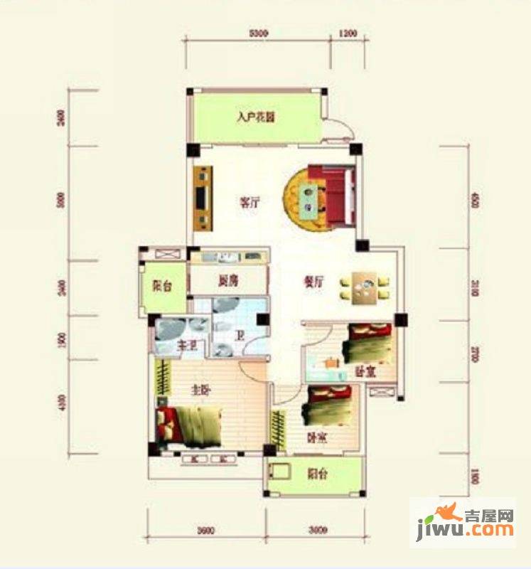 盛祥现代城3室2厅2卫119.6㎡户型图