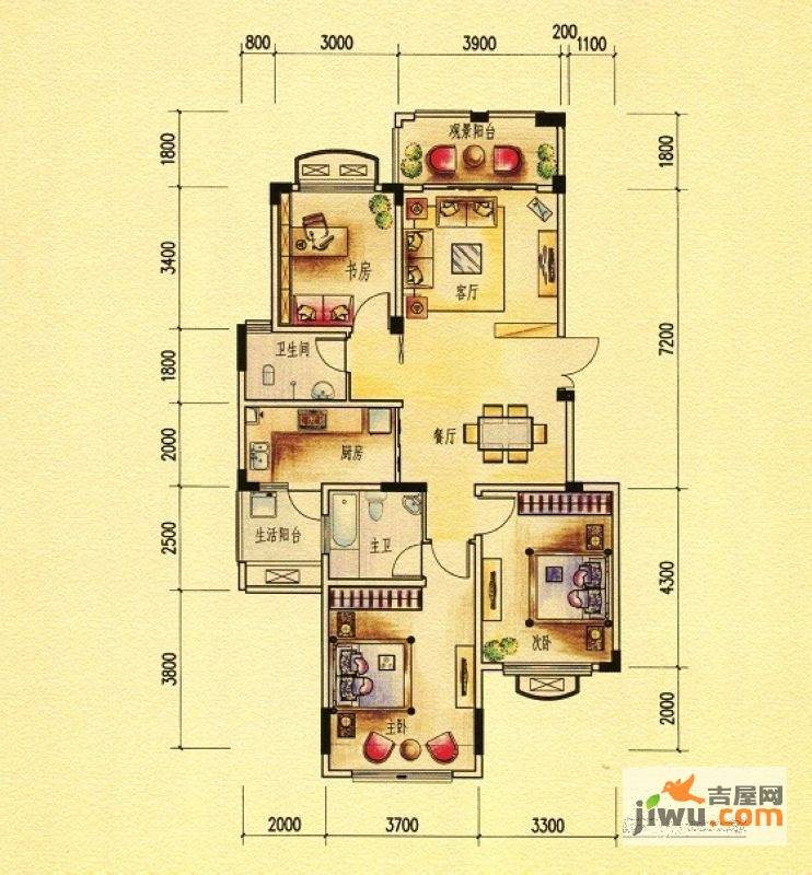 彰泰兰乔圣菲3室2厅2卫109.2㎡户型图