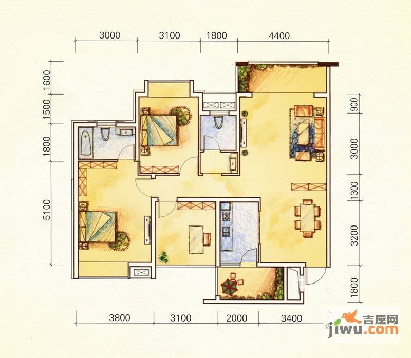 联达山与城3室2厅2卫110㎡户型图