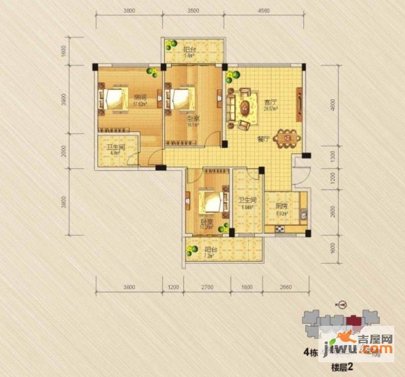 安厦尚城风景3室2厅2卫122.3㎡户型图