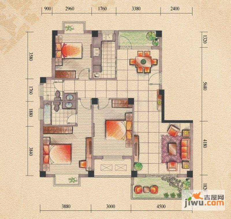 桂林奥林匹克花园3室2厅2卫120㎡户型图