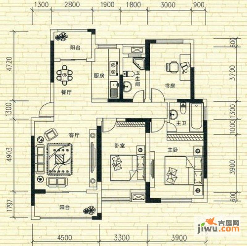 袭汇果岭春天3室2厅2卫124㎡户型图