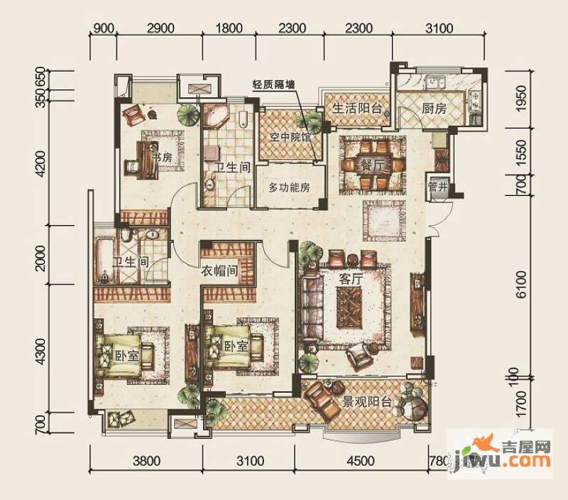 兴进上郡3室2厅2卫135.7㎡户型图