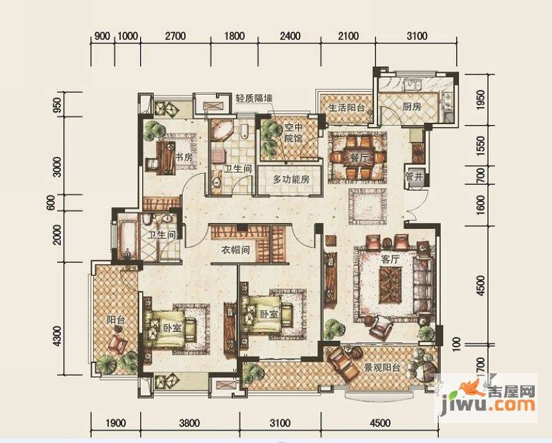 兴进上郡3室2厅2卫135.7㎡户型图