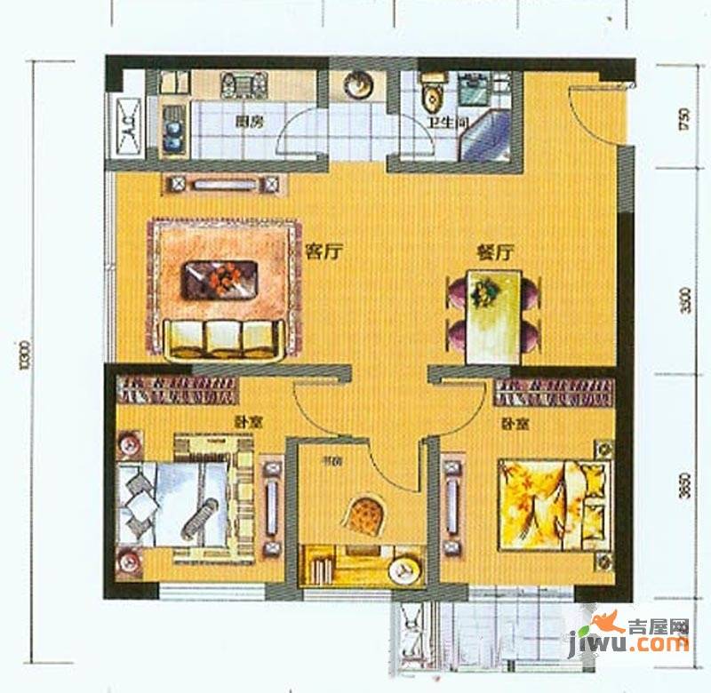 国光万豪广场3室2厅1卫100.7㎡户型图