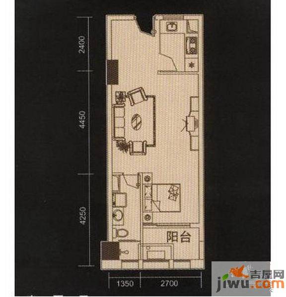 瑞升自由舱1室1厅1卫60㎡户型图