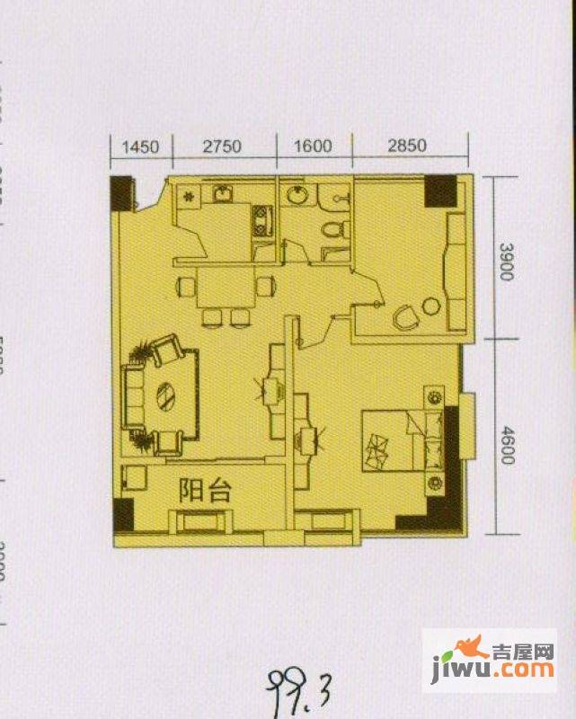 瑞升自由舱2室2厅1卫99.3㎡户型图