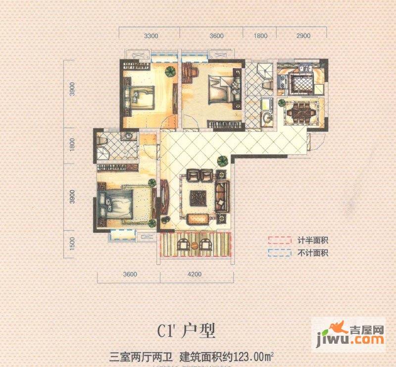 银领时代3室3厅3卫123㎡户型图